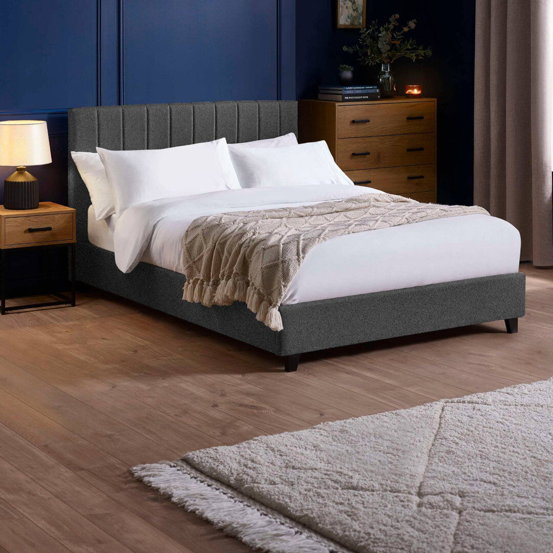 Ebern Designs Osias Linen Upholstered Bed Frame Grey Kingsize (5')