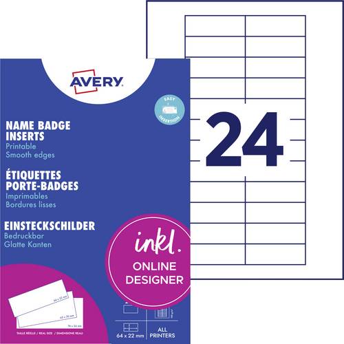 Avery-Zweckform DPC6422A-10 Einsteckschild Namensschild 64mm x 22mm Weiß