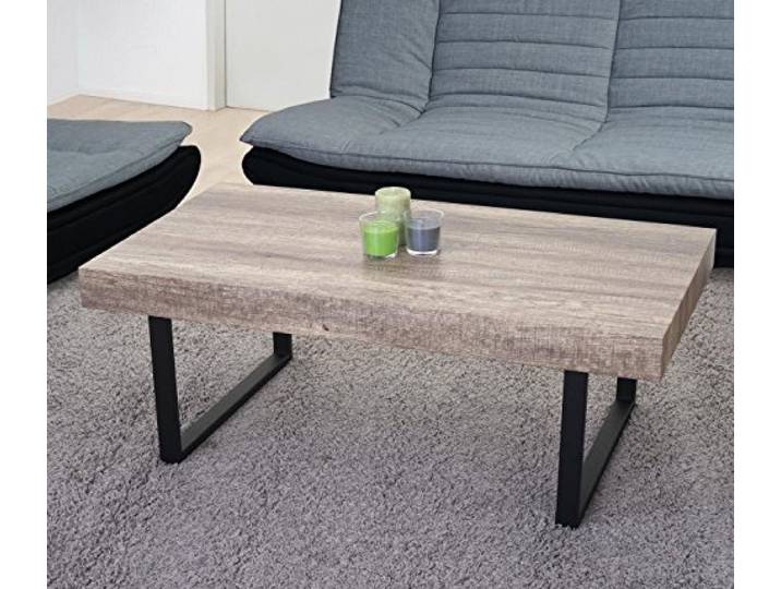 Mendler Couchtisch Kos T576 - Wildeiche, dunkle Metall-Füße Wohnzimmertisch, 40x110x60cm, MVG-Zertifiziert