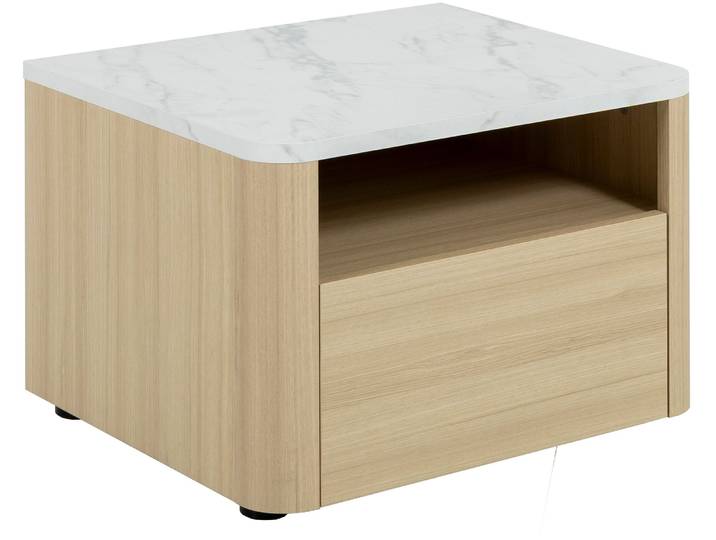 Nachttisch GAMI SILVA , beige (eiche nachbildung, eiche nachbildung, marmor nachbildung), B:56cm H:37cm T:47cm, Tische, Nachttisch, Ein eleganter Nachttisch mit einer hochwertigen Verarbeitung