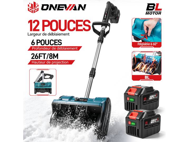 Pelle à neige électrique sans balais ONEVAN, chasse-neige sans fil, outil de nettoyage de neige pliable pour cour et rue, compatible avec batterie Makita 18V