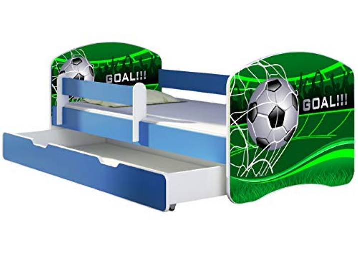 ACMA Kinderbett Jugendbett mit Einer Schublade und Matratze Blau mit Rausfallschutz Lattenrost II 140x70 160x80 180x80 (14 Goal !!!, 160x80 + Bettkasten)