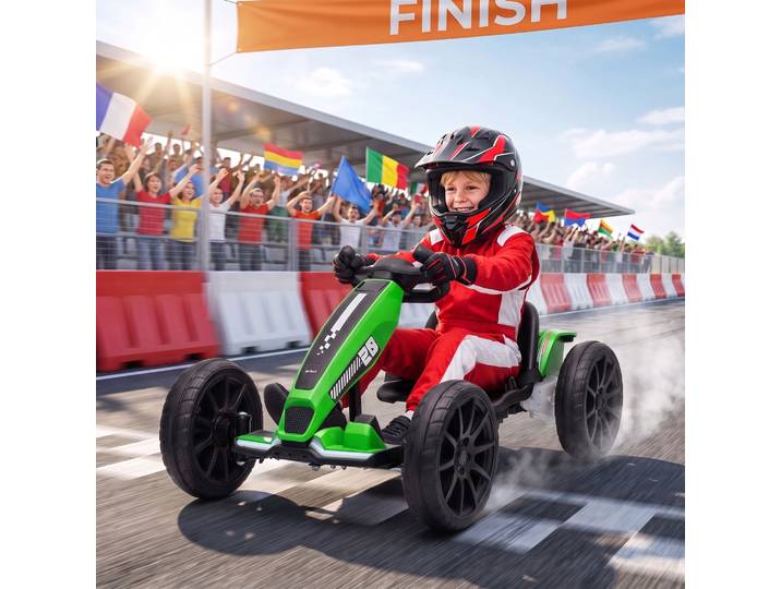 AIYAPLAY Go-kart Électrique 12V Siège Réglable Roues EVA LED