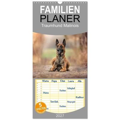 Familienplaner 2027 - Traumhund Malinois mit 5 Spalten (Wandkalender, 21 x 45 cm) CALVENDO