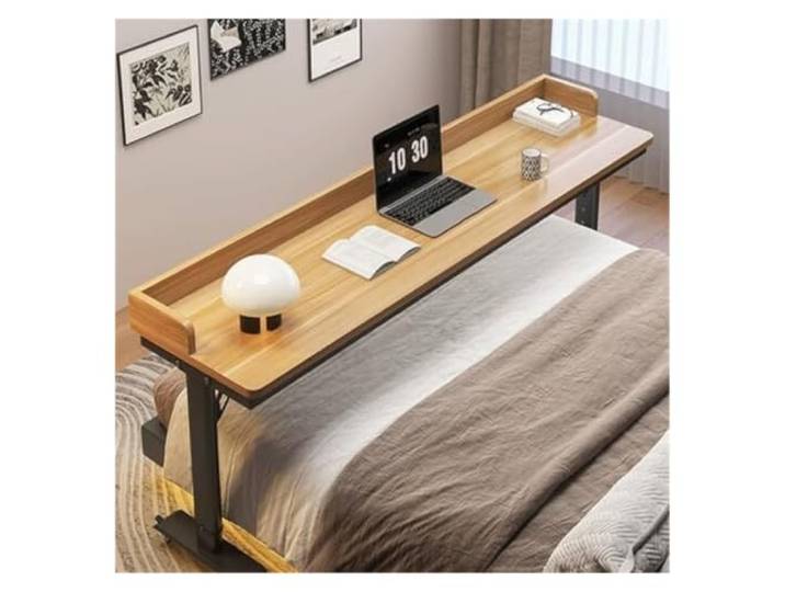 UMEXIDRA Holz-Überbetttisch Mehrfarbig 100–180 cm. Zur Verwendung über dem Bett: Arbeiten, Essen, Lesen(Walnut+black,100cm)