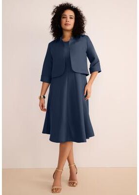 Plus Size Women's Plus Size Elbow Sleeve Fit-and-Flare Dress with Bolero Jacket - 2-Piece Suit by Roaman's in Navy (Size 42 W)
