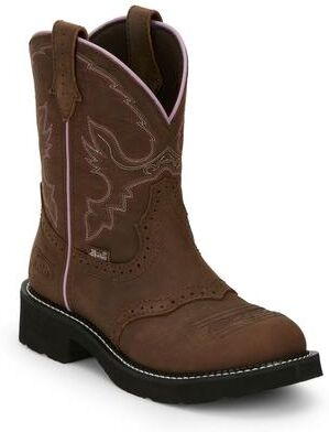 "Justin Boots Gemma 8"" Round Toe - Womens 9.5 Brown Boot B"