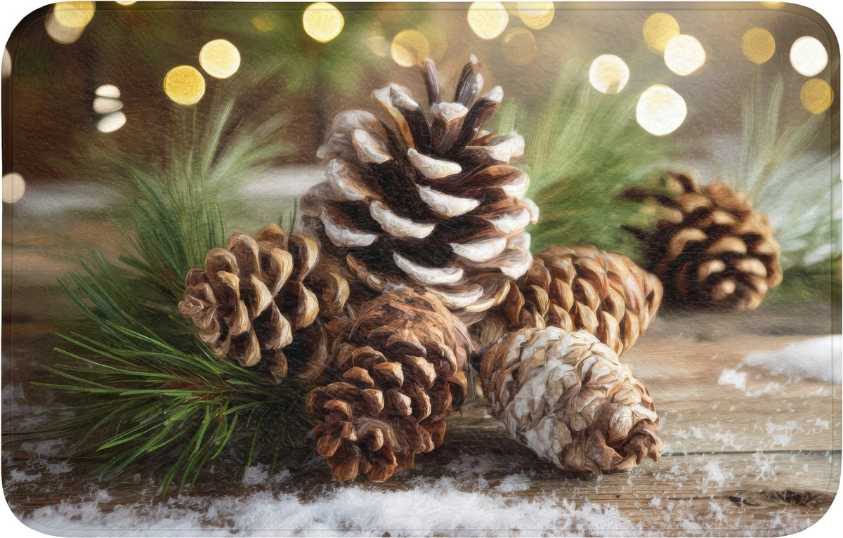 OnlyWow Badmat met Dennenappels Kerstsfeer - Antislip - Bruin/Groen - 80 x 50 cm