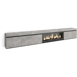 SKRAUT HOME Wohnzimmer TV-Schrank, Viel Stauraum, 317x35x45cm, XXL-Elektrokamin, Modern Style, Zementgrau _ 509_313
