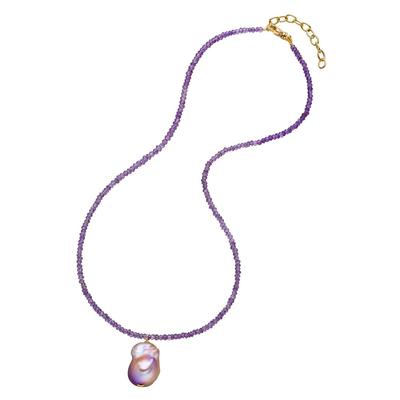 Kette mit Anhänger FIRETTI "Schmuck Geschenk, Steinkette mit Perle", bunt (silberfarben, lila, violett), Halsketten, Damen, Nylon Perlen Silber 925 (Sterlingsilber), L: 50, Nylon, Perlen, Silber 925 (Sterlingsilber), Made in Germany - mit Amethyst...
