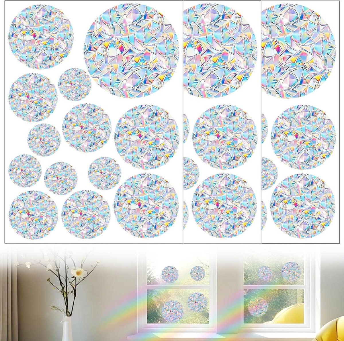 Raamstickers Vogels - 39 stuks Zonnevanger Stickers met Prisma Regenboog Effect voor Vogelbescherming - Transparant