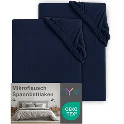NYVI Spannbettlaken DreamScience Mikroflausch - Kuschelweiches & Wärmendes Bettlaken Spannbetttuch Farbe:navy;Größe:90x200 - 100x200 cm (2er Pack)