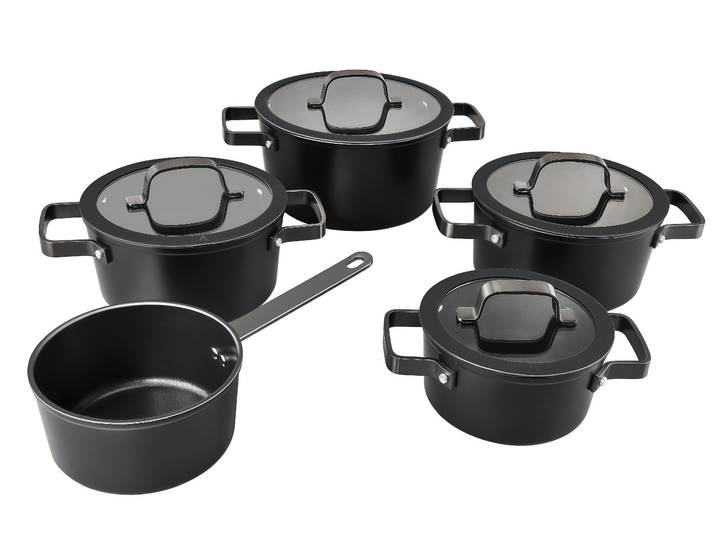 Topf-Set HANSEATIC ALU PRO , schwarz, Töpfe, mit Griffe aus Edelstahl, Glasdeckel, Induktion