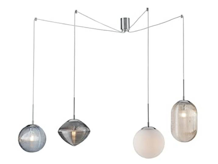 ECO-LIGHT Pendelleuchte GREENWICH 4 Glas Lampenschirme mit Linienrelief