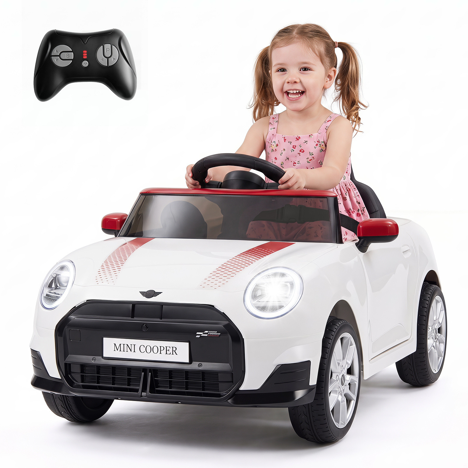 Costway Elektrische Kinderauto BMW Mini Design 12V - Wit