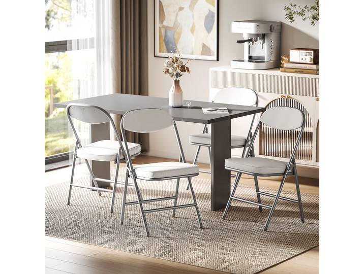 HOMCOM 4 Chaises Pliantes Velours Crème Cadre Métal Rembourrées