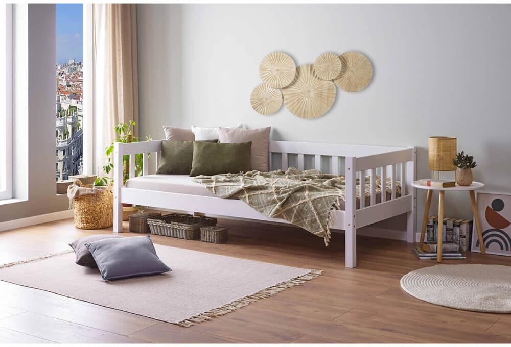 Altobuy Banquette-lit 90x200cm vernis blanc Blanc 209x70x100cm