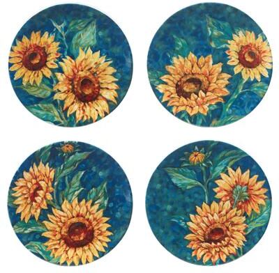 "Certified International Golden Sunflowers Set of 4 Dinner Plates - 11"" Diam x 1"""