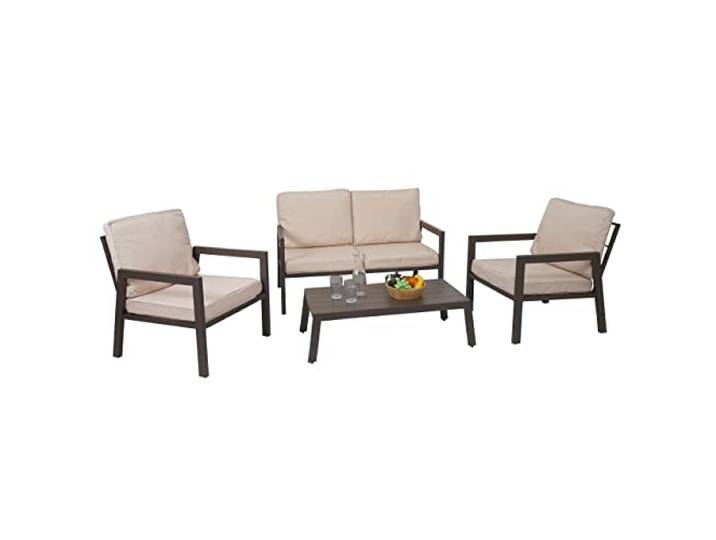 Mendler Garnitur HWC-L64 Metall - Polster Creme-weiß