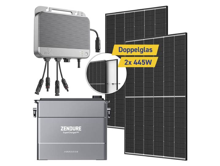 TrinaSolar VertexS+ 445W - Balkon zonnepanelen set - 890W met ZENDURE SolarFlow 800 en AB2000S opslag (2 stuks)