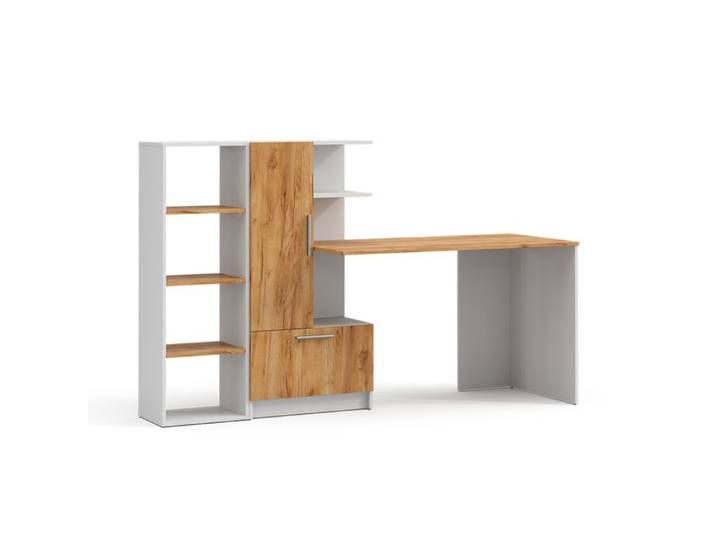 Bureau Tomy 150x59cm Lot de 2 Blanc/Chêne de force doré Vicco 59190