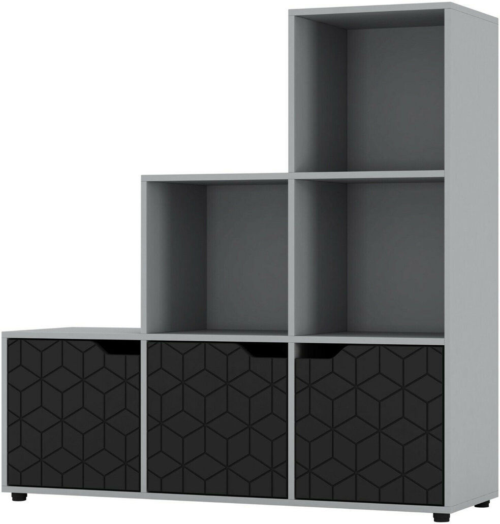 17 Stories Berroa 90.5 cm H x 89 cm W Step Bookcase Grey/Black