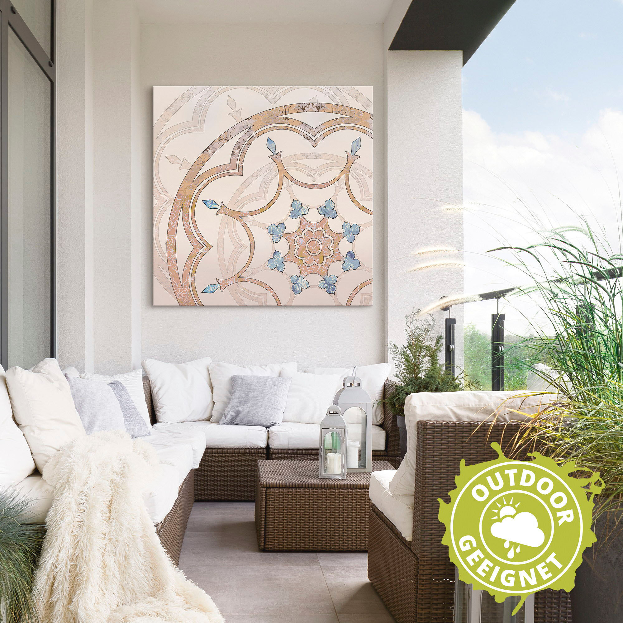 Alu-Dibond-Druck ARTLAND "Boho Mandala", beige (farbe bild(er): natur), B:50cm H:50cm, Bilder, Alu-Dibond-Druck, für Innen- und Aussenbereich geeignet, Outdoorbild farbe bild(er): natur B/H/T: 50cm x 50cm, Alu-Dibond-Druck Muster, 1 Stk.