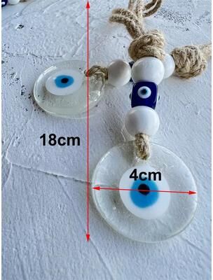 Inspired Finds Colorful Turkish Evil Eye Glass Wall Hanging With Multicolor Beads For Home Protection white Opaque Disk