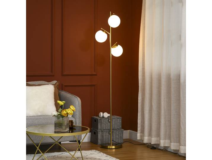 HOMCOM Lampadaire 3 Globes Métal Doré 169cm