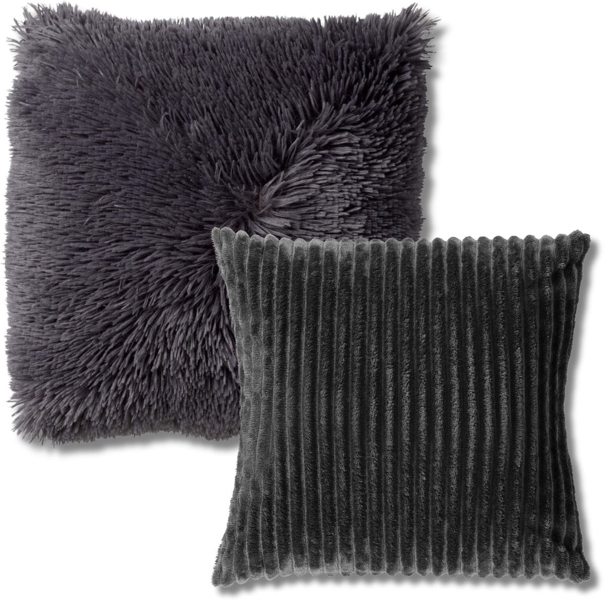 Dutch Decor Cosy Layers Kussenset - 2-delig - Antraciet - B/D: 60 x 60 cm en 45 x 45 cm - inclusief binnenkussens