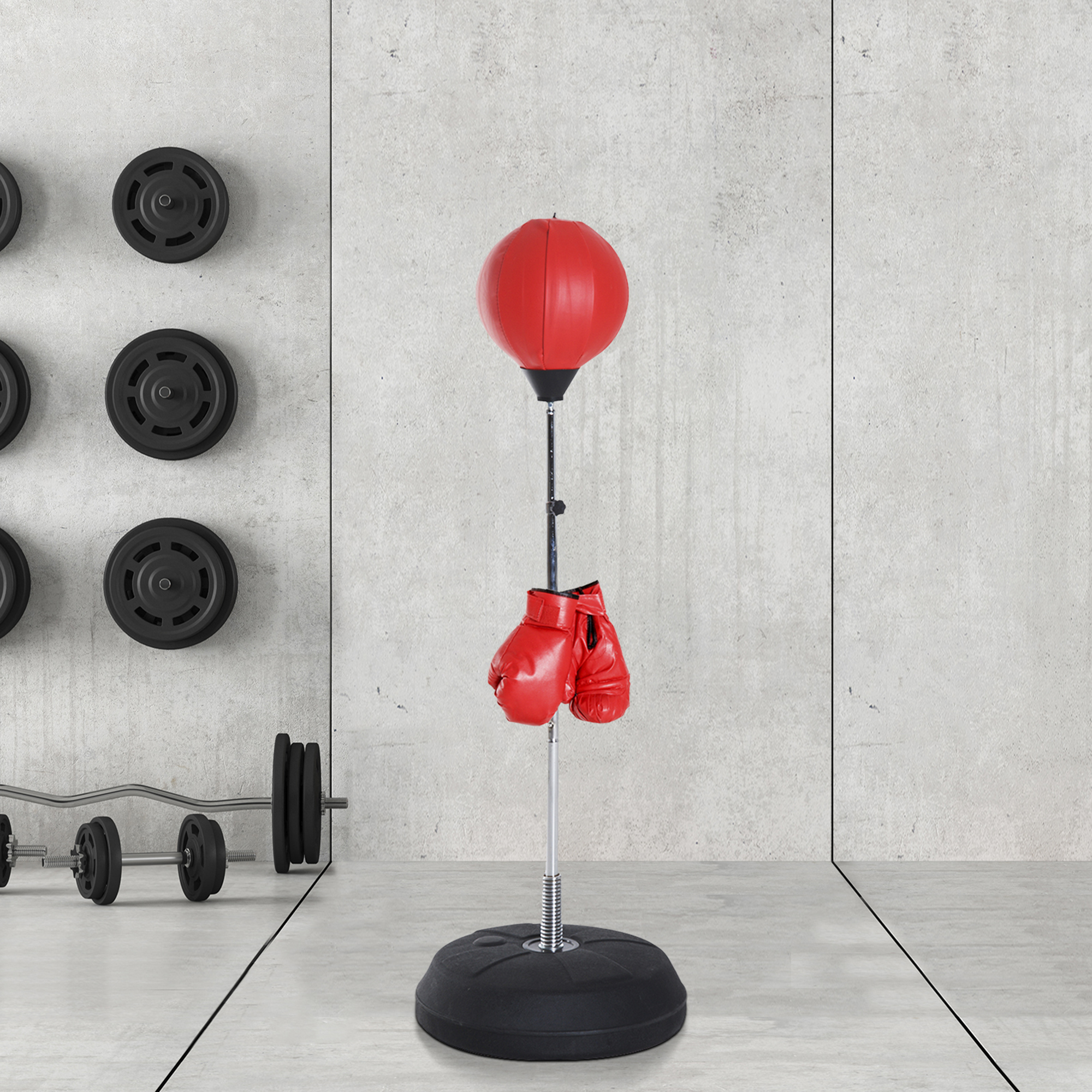 Homcom Punching Ball da Terra ad Altezza Regolabile con Guantoni da Boxe e Base Riempibile, 43x43x126-144 cm, Rosso
