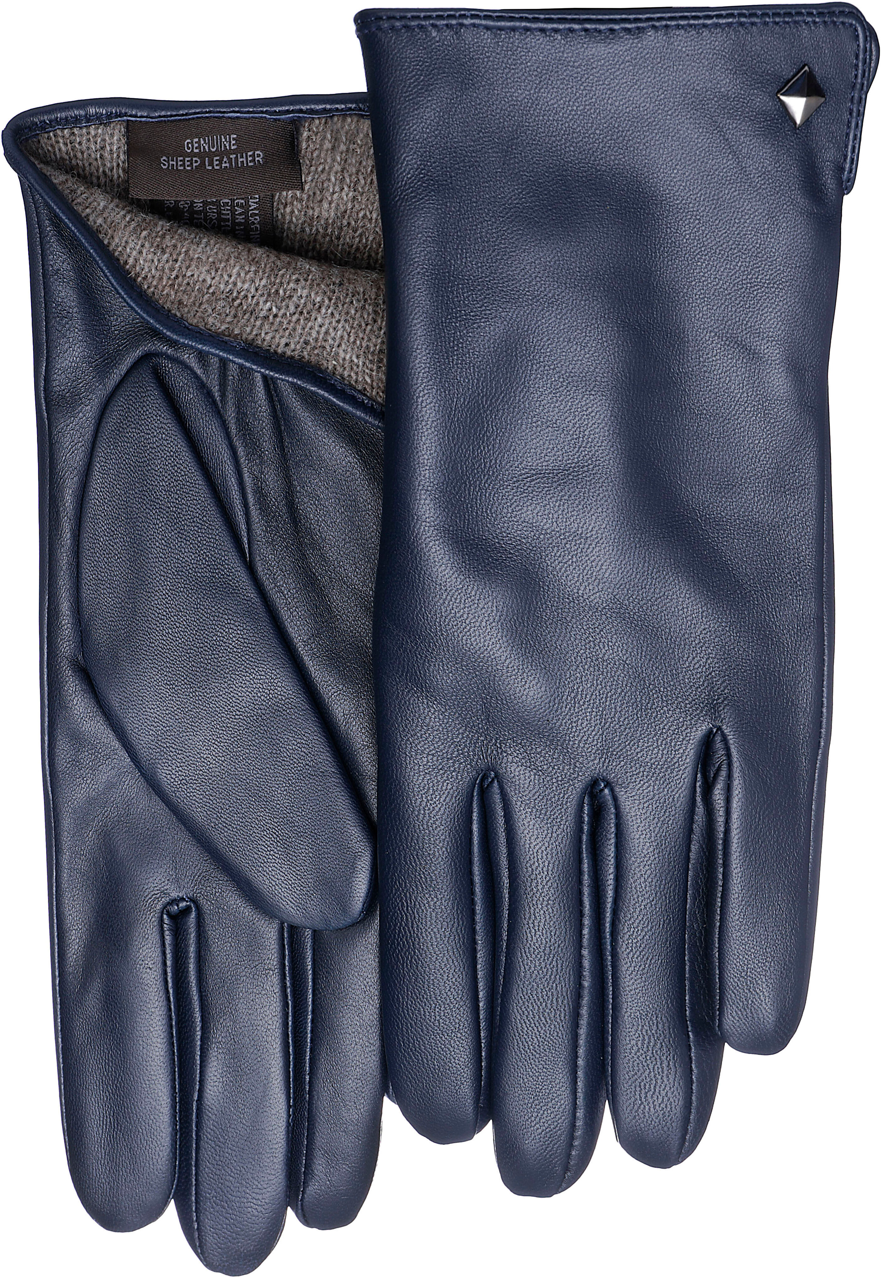 Lederhandschuhe PEARLWOOD "Meg", Damen, Gr. 8, blau, Schafsleder, unifarben, Handschuhe Lederhandschuhe, dekorativer Rockstud - elastischer Bund - Seitenschlitz blau 8