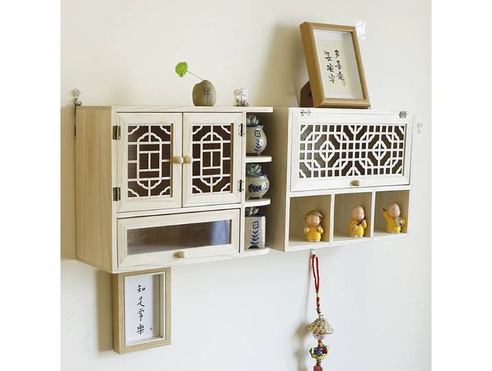 Petite armoire murale non perforée en bois massif, étagère murale, boîte de rangement de bureau pour chambre à coucher, armoire de rangement