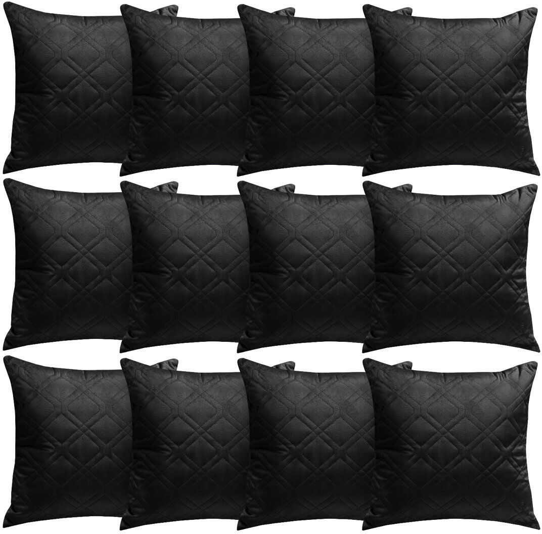 Aspire Homeware Diamond-Pattern Square Velvet Cushion Cover Black Pack of 12