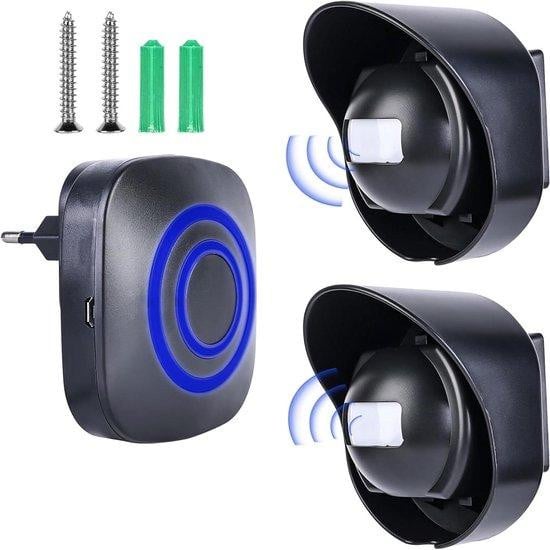 LEIKURVO Draadloze Deurbel met Alarm Sensor en Toegangscontrole, 200 Meter Bereik, 7 Meter Sensor, Zwart