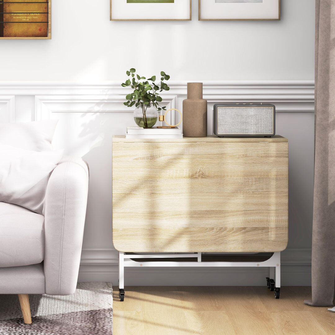 Borough Wharf Bridgit Mobile Drop Leaf Table for 4-6 with Storage Shelf Natural Wood/White