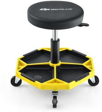 Costway 330 LBS Capacity Pneumatic Rolling Mechanic Stool with Padded Seat-Yellow
