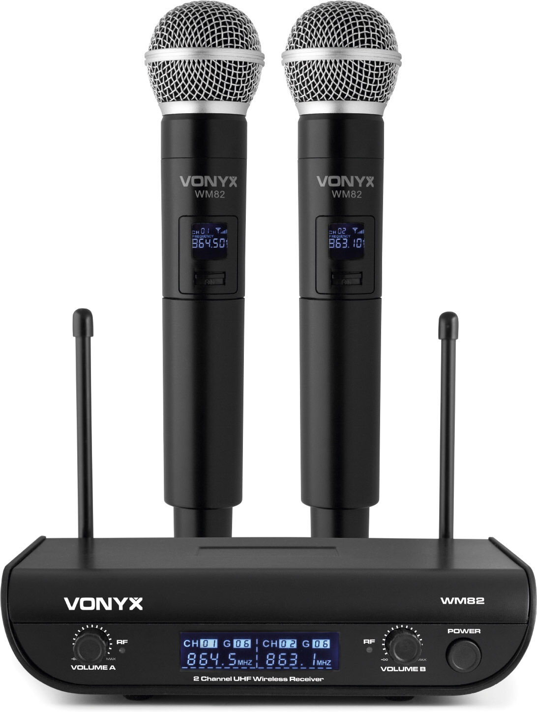 Vonyx Wm82 Digitales Uhf 2-Kanal-Drahtlos-Mikrofonset Mit 2 Handhelds
