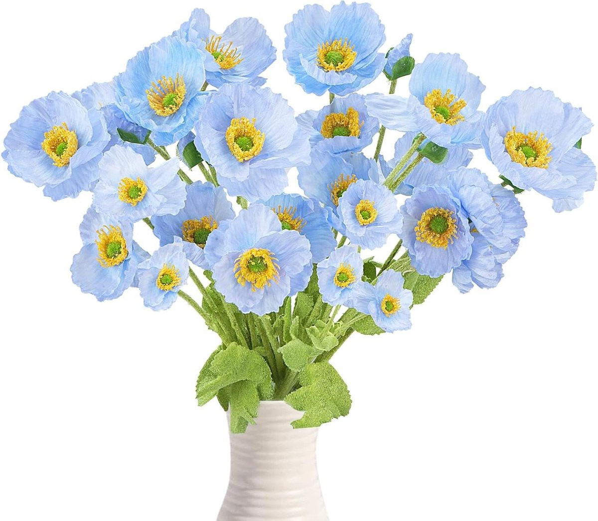 Set van 6 blauwe zijden kunstklaprozen voor decoratie