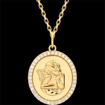Edenly Taufmedaille mit Engel-Musiker â€“ 9-karÃ¤tiges Gelbgold und synthetisch