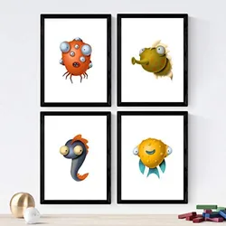 POSTER Set mit 4 Lustige Fischen A4 Rahmenlos