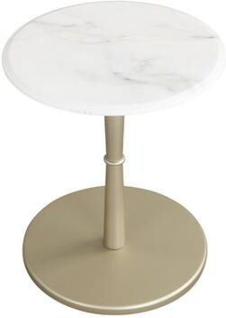 Costway Round Marble Side Table with Stone Finish and Wooden Base for Small Spaces-White and Gold