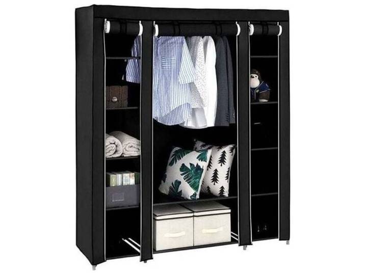 Armoire en tissu non tissé avec 12 compartiments et tringle 147x44x174 cm