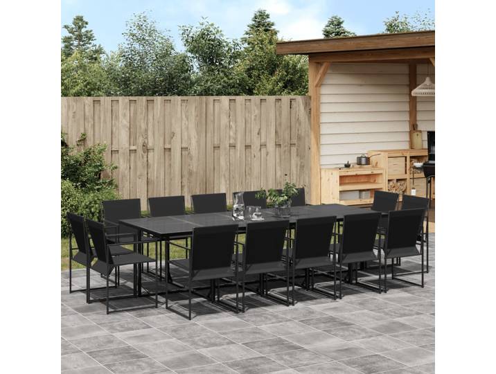 vidaXL 15-tlg. Garten-Essgruppe Schwarz Textilene
