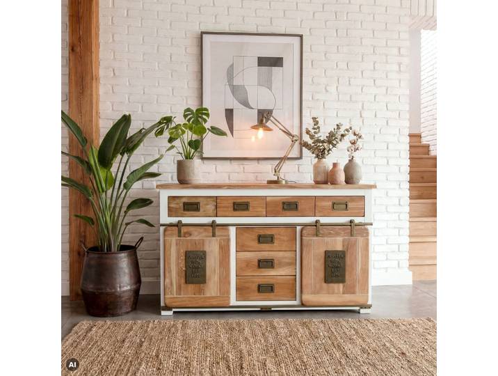 Sideboard Mango 150x45x90 weiß lackiert RAILWAY #519
