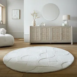 Wollteppich geometrisch Elfenbein Ø160 cm - DEBEN   Kadima Design