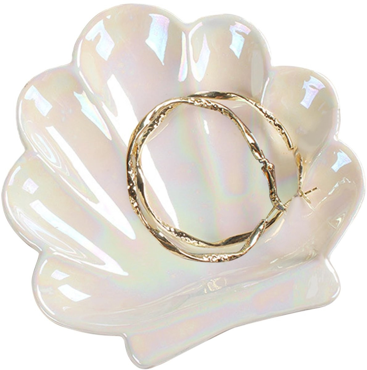 Dailygoody Sieradenschaal Keramische Shell met Regenboogafwerking