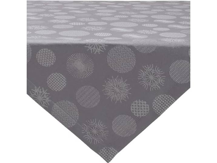 Erwin Müller Jacquard Mitteldecke Calvia Silber Größe 100x100 cm - eingewebte Eiskristalle und Christbaumkugeln, zarter Schimmer, Pflege- und bügelleicht