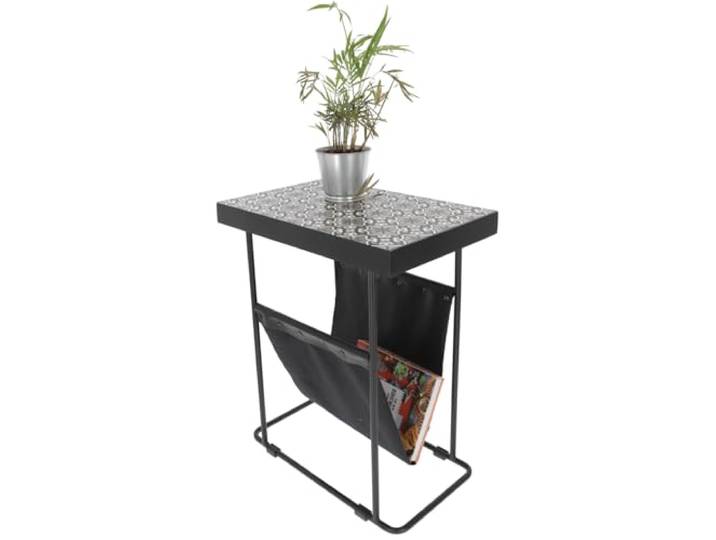 GURU SHOP Beistelltisch mit Fliesenmosaik, eleganter Zeitungsständer, braun