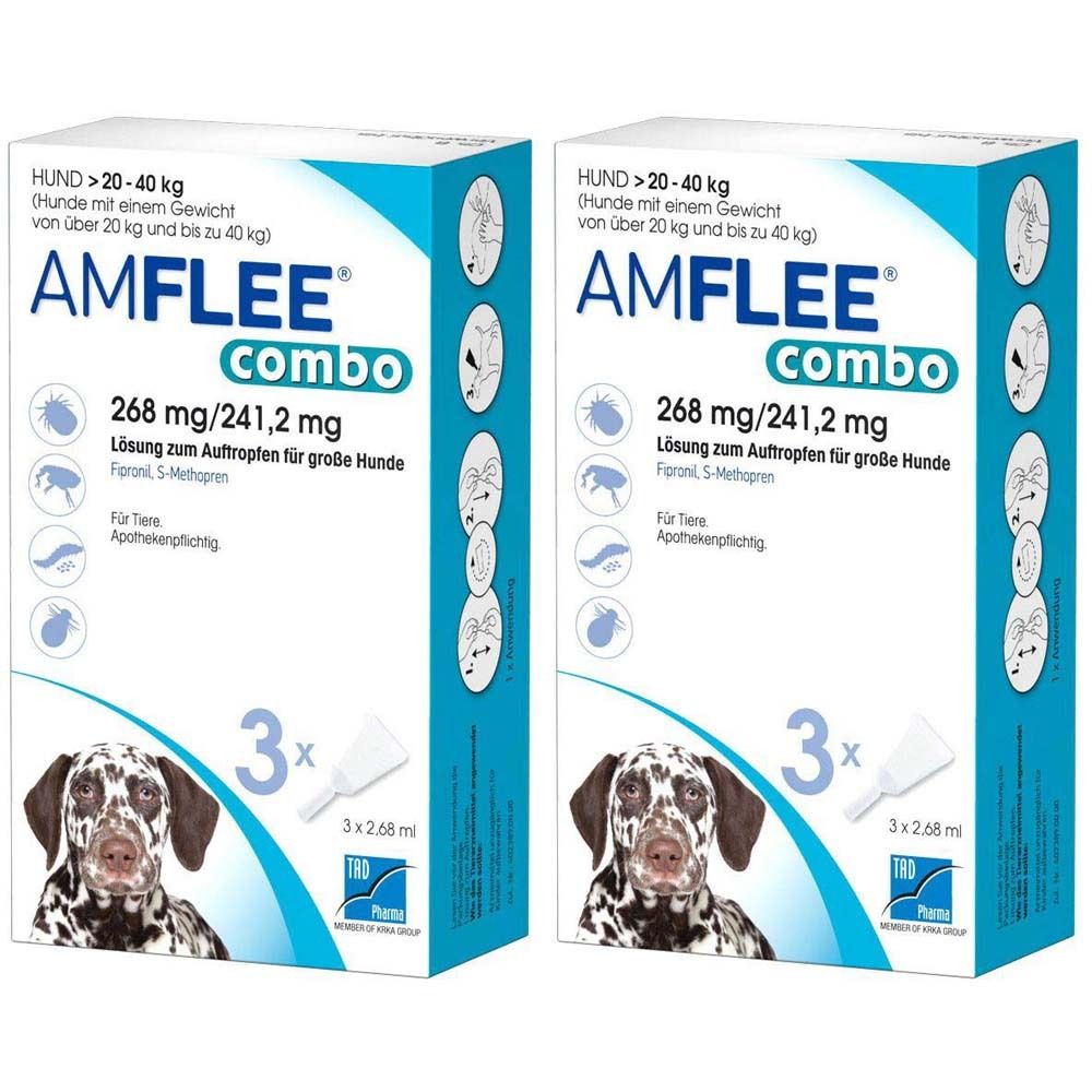 Amflee combo 268 mg/241,2 mg für große Hunde Doppelpack 2x3 St Lösung